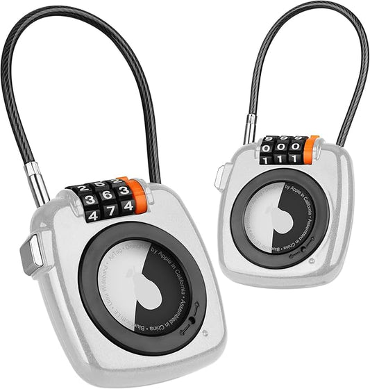 Compatible with Apple AirTag Secure Lock with Wire Cable, 3-Digit Combination Luggage Locks, Alloy Body Ultra Durable Anti-Lost Protective Case for Luggage, Bags, Suitcase, and Backpacks (WHITE)