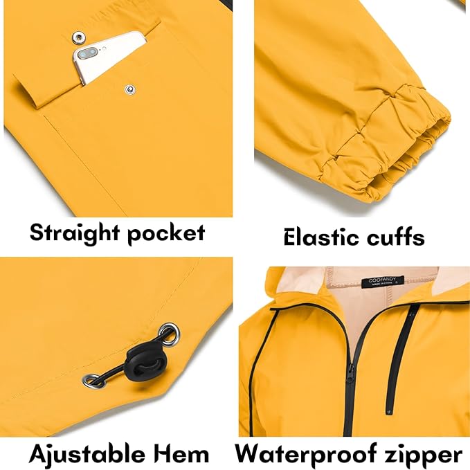COOFANDY Men's Long Raincoat Ligtweight Rain Jacket Waterproof Outdoor Jackets with Hood