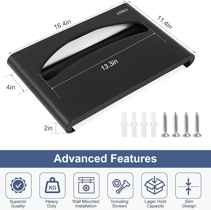 Toilet Seat Cover Dispenser Wall Mounted SUS 304 Stainless Steel (Matte Black)