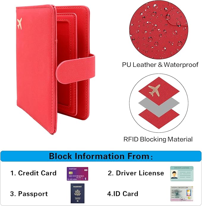 Melsbrinna Rfid Passport Holder for Travel women/Men, Cute Passport Wallet Rfid Blocking Card Slots, Rfid Passport Cover/CaseTravel Wallet, Passport Book Holder (1, Red4)