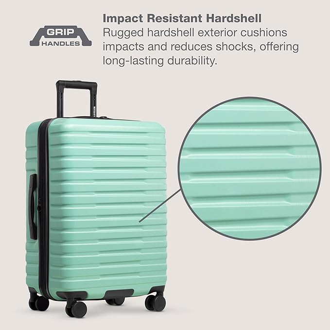 U.S. Traveler Boren Polycarbonate Hardside Rugged Travel Suitcase Luggage with 8 Spinner Wheels, Aluminum Handle, Mint, Checked-Large 30-Inch