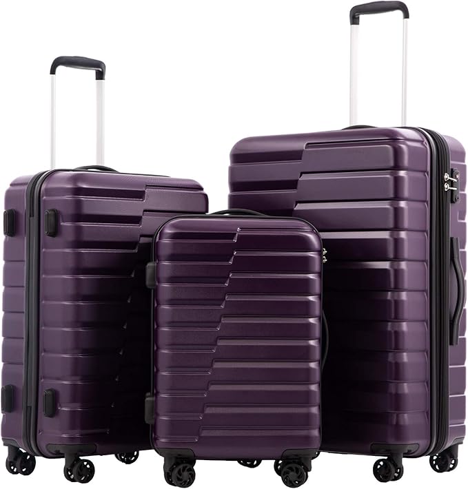 COOLIFE Luggage Expandable Suitcase PC ABS TSA Luggage 3 Piece Set Lock Spinner Carry on (purple, 3 piece set)