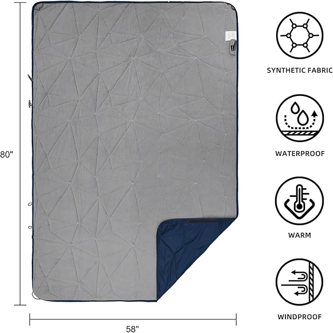 Outdoor Waterproof Blanket, Foldable Fleece Stadium Blanket for Outdoor Sports Event, Camping, Concerts, Car, Pet, Picnics - Windproof, Wearable, Machine Washable 80" x 58"