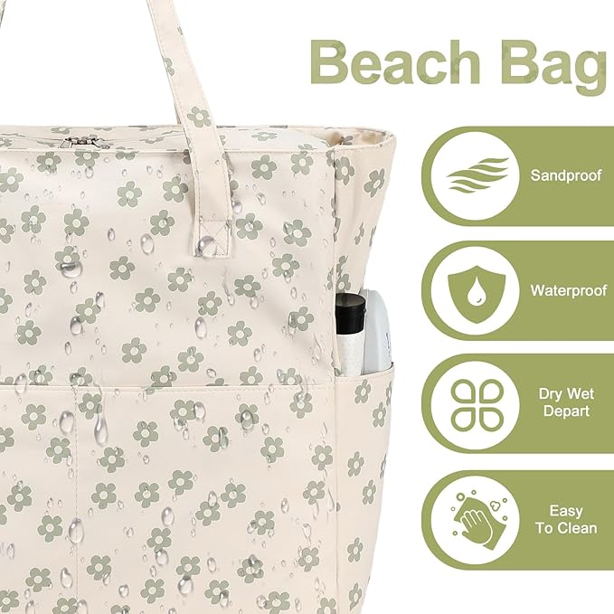 Waterproof Beach Tote Pool Bags for Women Ladies Extra Large Gym Tote Carry On Bag With Wet Compartment for Weekender Travel