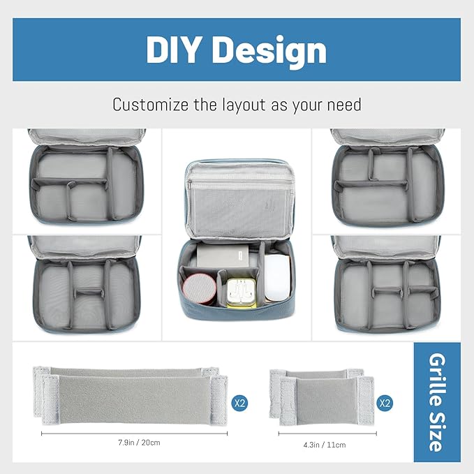 Lanola Electronic Accessories Case,Electronics Travel Organizer, Portable Double Layer Cable Storage Bag for Cord, Charger, Flash Drive, Phone, SD Card,Flash Drive,Adapter - Light Blue