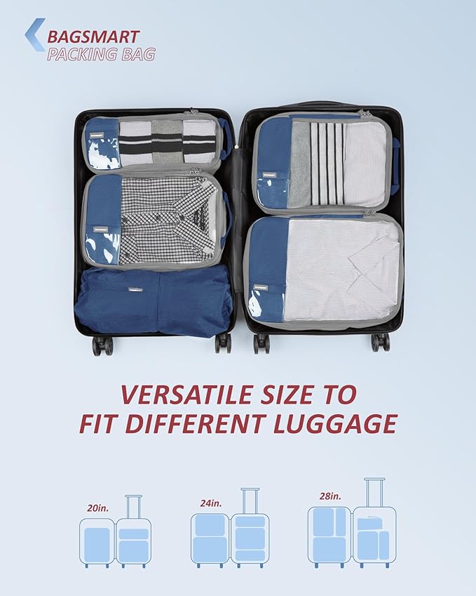 BAGSMART 6 Set Compression Packing Cubes - Lightweight Travel Essentials, Durable Luggage Organizer