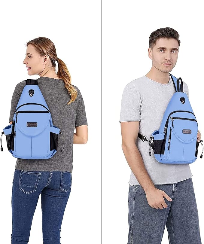 MOSISO Sling Backpack,Canvas Crossbody Hiking Daypack Bag with Anti-theft Pocket, Air Blue