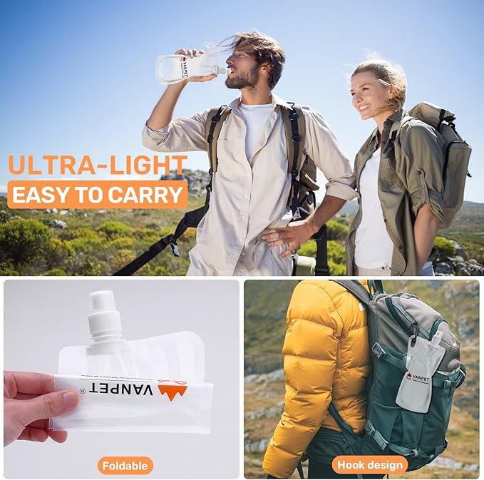 1L Hiking Collapsible Water Bottles, 33OZ BPA-Free Plastic Flasks, Reusable Drink Bags, Foldable Backpacking Water Bottle for Travel Camping Hiking (6-Pack)