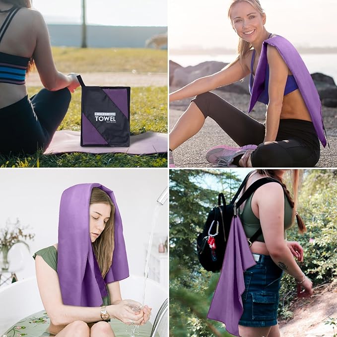 Microfiber Travel Towel, Soft Lightweight Quick Dry Towel, Super Absorbent Compact Travel & Sports & Beach Towels for Camping, Backpack, Gym, Swimming, Yoga, Hiking (L:24"×48" -Purple)
