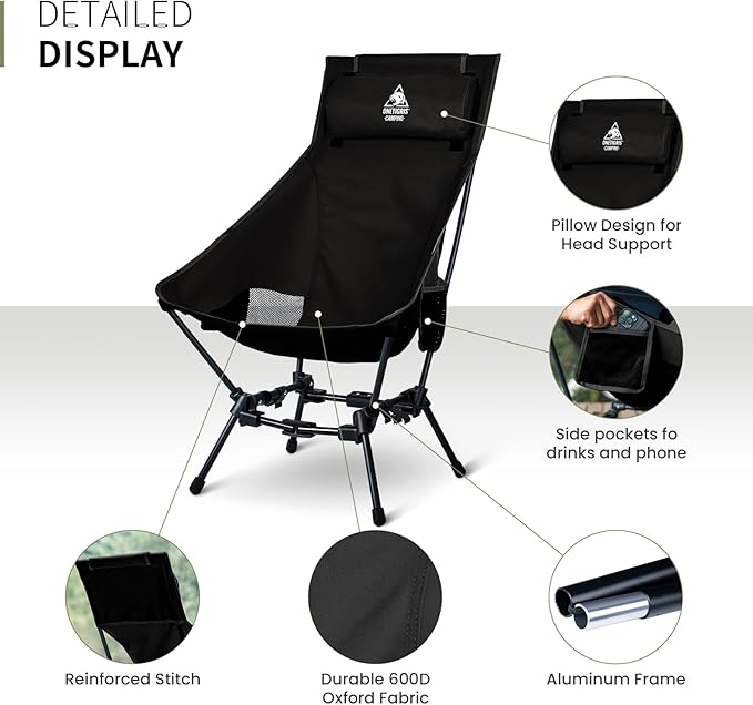 OneTigris Dragonhide Oversized Camping Chair with Pillow Design, Comfortable Widened Seat Folding, 275 lbs Capacity