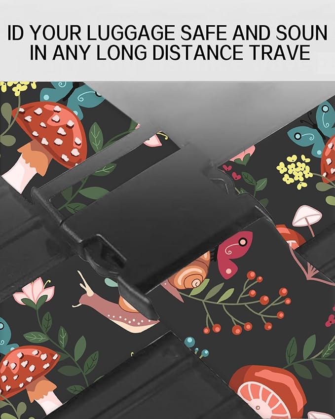 Luggage Straps for Suitcases, Adjustable Travel Belt, Durable Wide Luggage Strap, Cute Suitcase Strap Identifiers with Buckle, Bag Straps for Luggage, Cute Boho Mushrooms