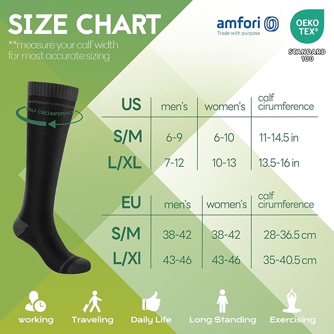 SONORAN Bamboo Viscose Compression Socks for Women & Men (3 Pairs) 15-20 mmHg Knee High Support for Nurses, Travel, Pregnant