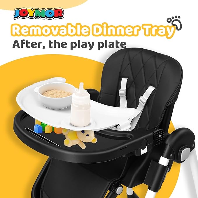 JOYMOR Foldable Baby High Chair, 4 in 1 Convertible Highchair for Eating, Height Adjustble and Multiple Recline, Compact Foldable Design for Easy Storage (Black)