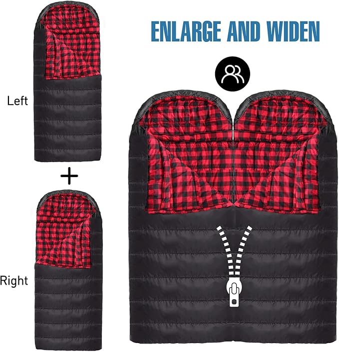 0 Degree Sleeping Bag Cotton Flannel Winter Cold Weather for Adults XXL Sleeping Bag 4 Season Big and Tall with Pillow Compression Sack