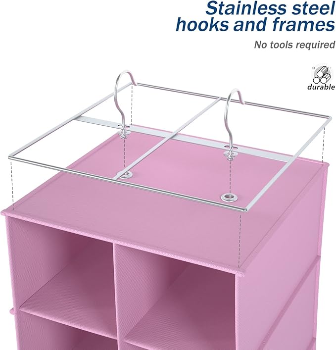 coastal rose Hanging Shoe Organizer for Closet, 20 Sections Hanging Closet Organizers and Storage Shelves, Space Saving Shoe Storage Rack Holder, Pink, 12''W×12''Dx 50''H