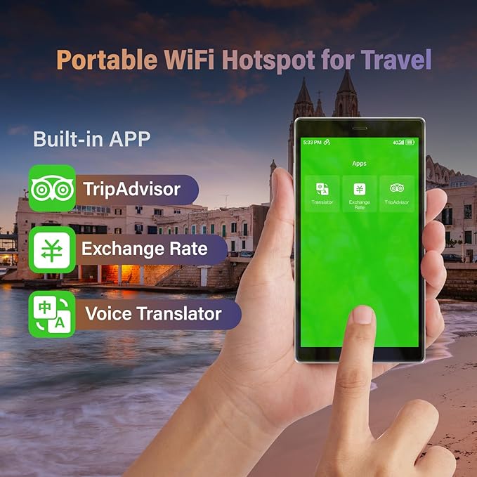 GlocalMe G4 Pro 4G LTE Mobile Hotspot with Global 1GB Data, Portable WiFi Hotspot for Travel in 200+ Countries, 5" Touch Screen Hotspot Device, No SIM Card Needed, 10 Connected Devices(G4 Pro Black)