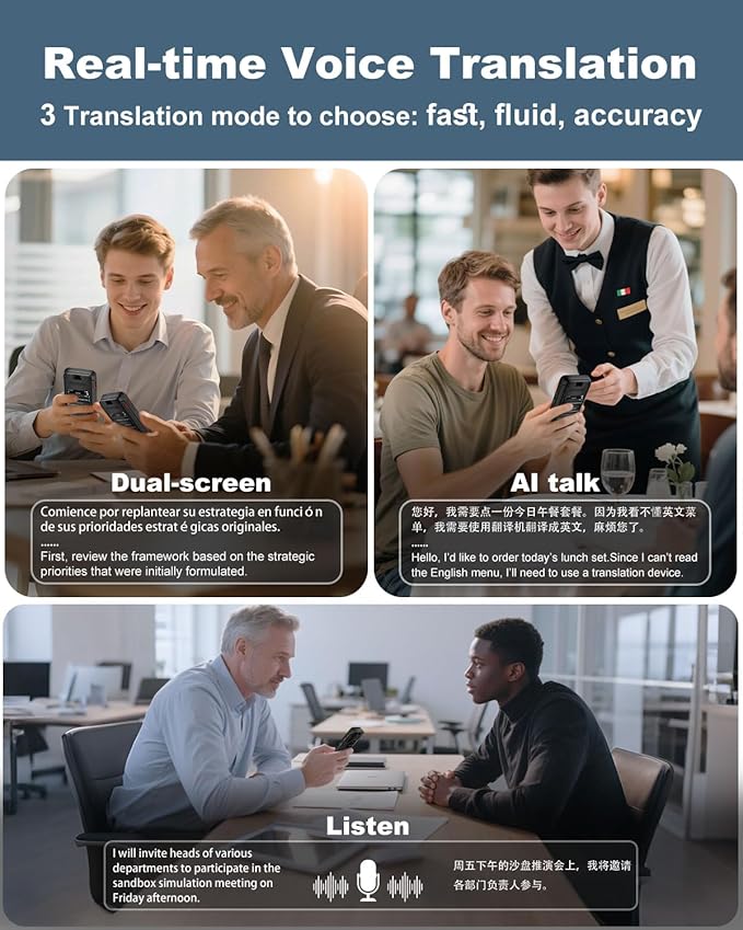 Language Translator Device No WiFi Needed, Dual Screen Real Time Translator Two Way Voice Translation with 139 Languages Online, Offline&Recording&Photo＆Text&Group Translation for Business Travel