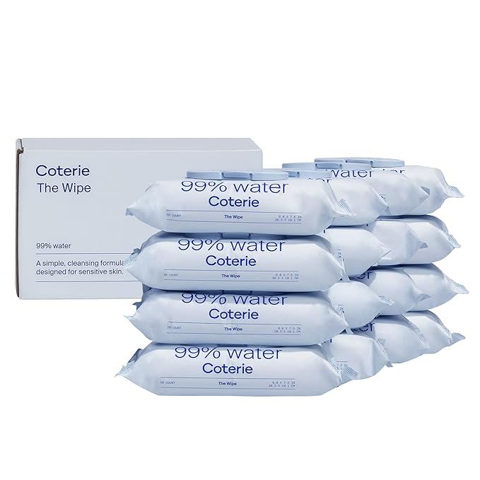 Coterie Baby Wipes for Sensitive Skin, Plant-Based and Plastic-Free Fibers, 99% Water, Hypoallergenic, pH Balanced, Unscented, Clean and Gentle Baby Essentials, 16 Pack, 896 Count