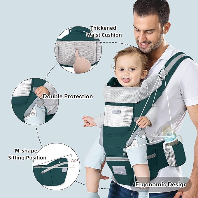 Baby Carrier Ergonomic Infant Carrier with Hip Seat Kangaroo Bag Soft Baby Carrier Newborn to Toddler 7-45lbs Front and Back Baby Holder Carrier for Men/Women Dad Mom