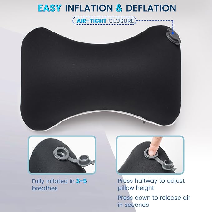 Inflatable Car Neck Pillow, Soft Headrest Inflatable Car Pillow for Driving Seat with Adjustable Strap, Comfortable Ergonomic Design Neck Support and Breathable Washable Cover