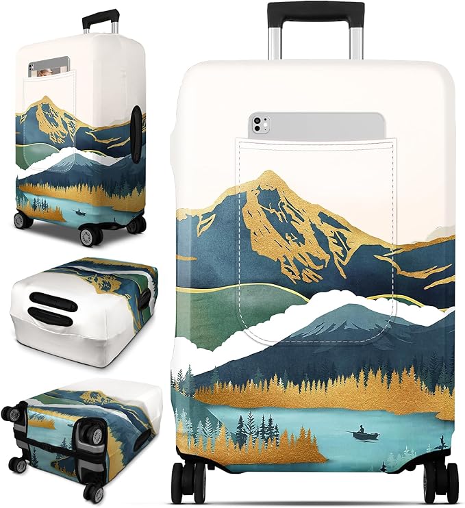 Slohif Luggage Cover for Suitcase Tsa Approved Protector - Luggage Sleeve Large Suit Case Cover Travel Stretch Baggage Case Protective Washable Fit 18-20 Inch Mountain XS