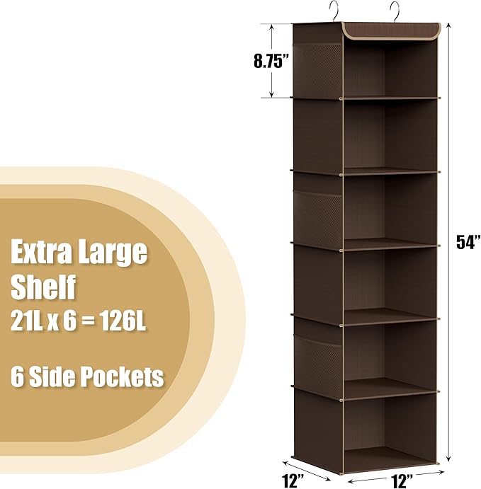 Simple Houseware 6 Shelf Hanging Closet Organizer, Brown