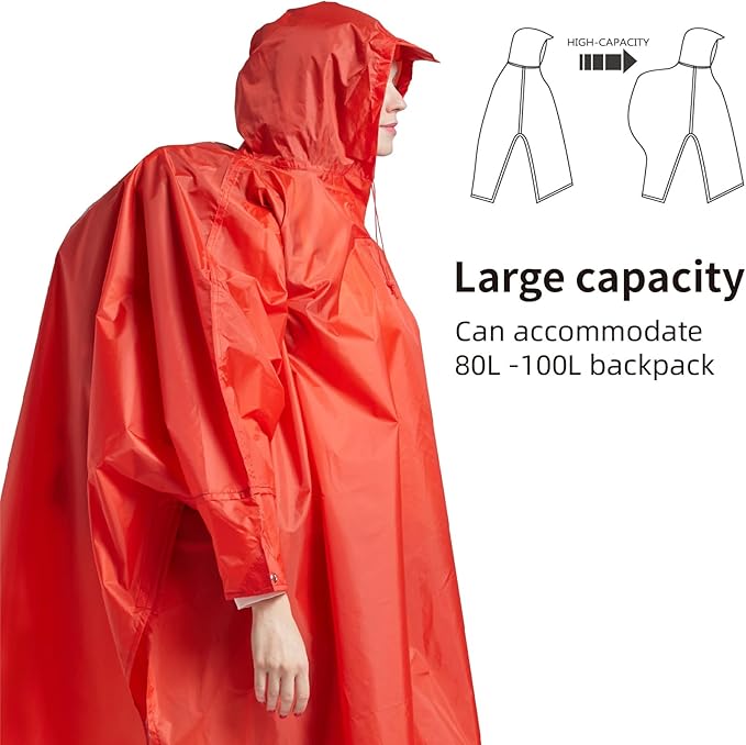 longsinger Hooded Rain Poncho for Adult with Pocket Waterproof Lightweight Unisex Raincoat for Hiking Camping Emergency