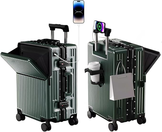 Zipperless Luggage, Polycarbonate Aluminum Hard Shell, Expandable Carry-On Suitcase with Spinner Wheels, Hard Shell Suitcase, 26 Inch Cabin