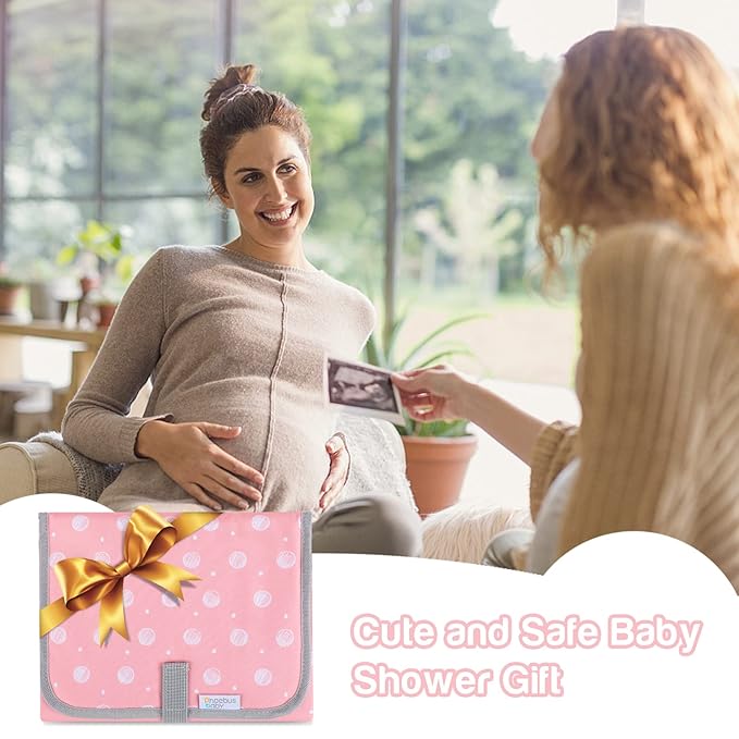 Portable Changing Pad for Baby, Compact Waterproof Diaper Mat with Built-in Cushion, Pink