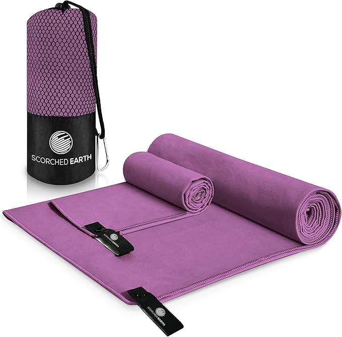ScorchedEarth Microfiber Travel & Sports Towel Set (Ultra Violet) - XL Set (39x70.5 & 12x24)