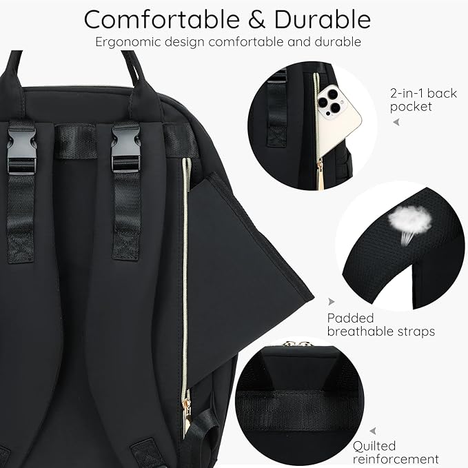 Diaper Bag Backpack - Large Multi functional, Boys, Girls & Baby Travel Essentials Tote with Changing Pad, Insulated Pockets, Stroller Straps, Waterproof - Baby Backpack for Mom & Maternity (Black)