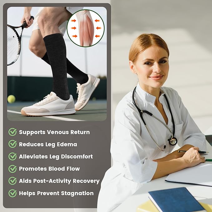 LEVSOX Merino Wool Compression Socks for Women & Men 20-30 mmHg Knee High Graduated Support Socks for Nurses Pregnancy Travel