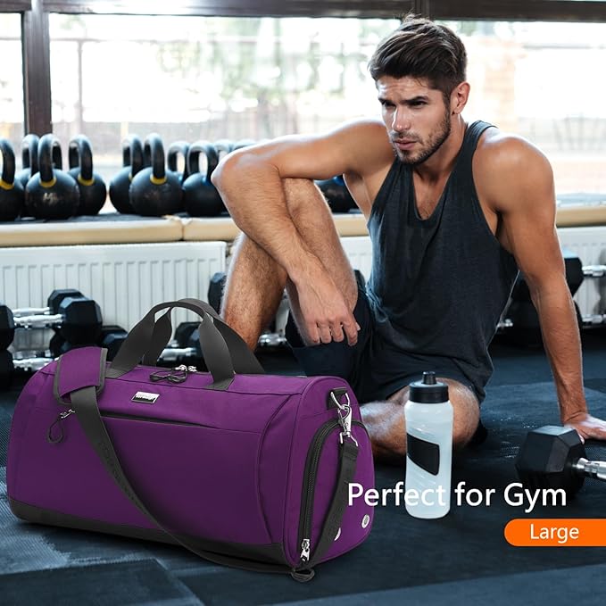 TOPDesign Gym Bag for Women & Men, Unisex Duffel Bag with Shoe Compartment & Wet Pocket for Travel Sports Gym (L Purple)