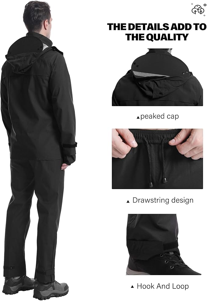 iCreek Rain Suit Waterproof Jacket with Pants 2 Pieces Breathable Lightweight Packable Raincoat with Hooded Rain Gear Unisex