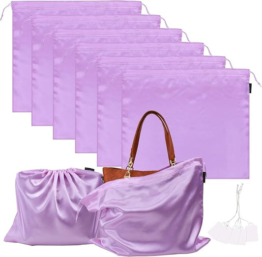 6 Pack Dust Bags for Handbags Silk Dust Cover Bag for Handbags Purses Shoes Boots, Silk Dustproof Drawstring Bag Travel Storage Pouch (Lavender, 19.6 × 15.7 in)