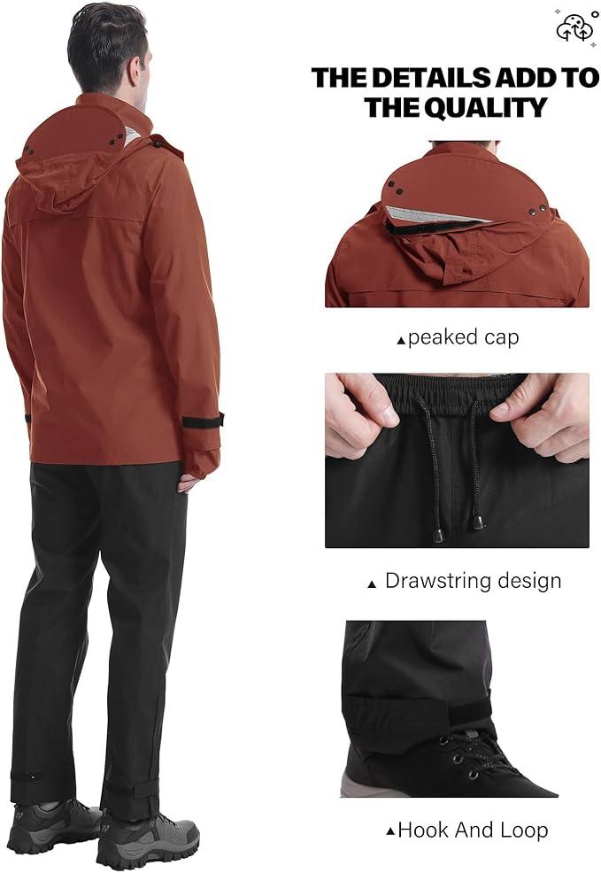 iCreek Rain Suit Waterproof Jacket with Pants 2 Pieces Breathable Lightweight Packable Raincoat with Hooded Rain Gear Unisex