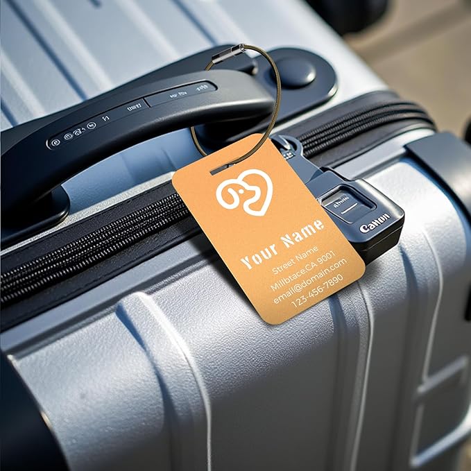 Personalized Luggage Tags, Custom Luggage Tags 4 Pack TSA Approved Double Sided Laser Engraving, Metal Luggage Tag for Suitcases with Stainless Loops, Name Tag for Bags, Backpacks (Gold)