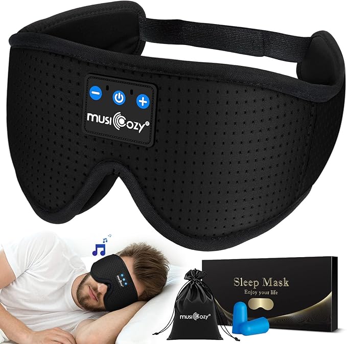 MUSICOZY 3D Bluetooth 5.4 Sleep Headphones, Breathable Wireless Music Eye Mask, Sleeping Headphones with Headband for Side Sleepers, Women, Men, Air Travel, Unique Tech Gifts