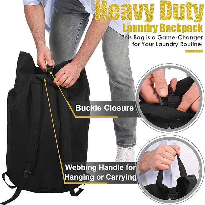 Backpack Laundry Bag, 115L Heavy Duty Extra Large College Laundry Backpack, Dirty Clothes Bag with Shoulder Straps, Laundry Hamper Bag with Drawstring Closure for College Dorm, Apartment, Laundromat