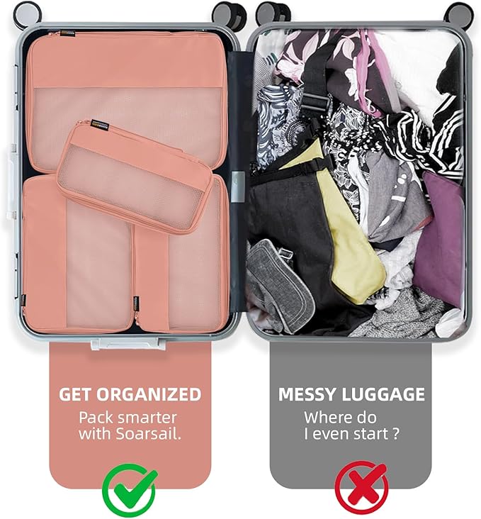 4 Piece Compression Packing Cubes for Suitcases and Backpack, Lightweight Travel Organizers (Dusty Pink)