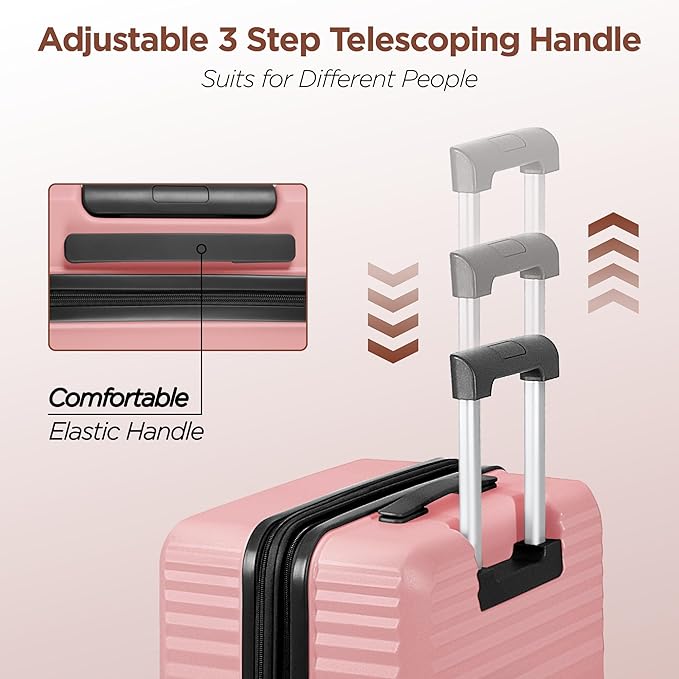 SHOWKOO Luggage Sets 3 Piece Hardside Expandable Suitcase with Double Spinner Wheels Tsa Lock Pink (20in/24in/28in)