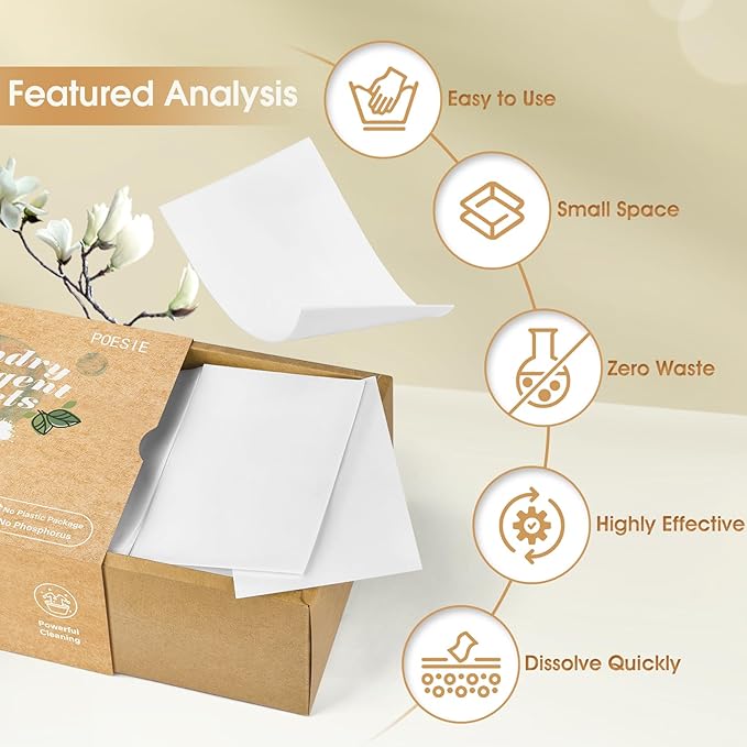 Poesie Laundry Detergent Sheets Magnolia Scent 3 Pack 480 Strips Liquid Less Effective Cleaning Zero Waste for All Washing Machine Traveling Dorm Life Save Space