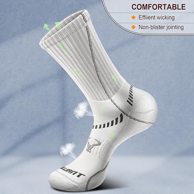 BULLIANT Compression Socks for Men 6Pairs, Athletic Crew Socks Cushioned For Men Sports Running-Arch Support