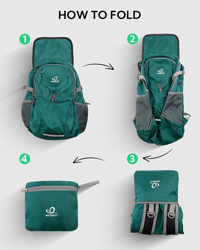WATERFLY Lightweight Packable Hiking Backpack: 30L Foldable Travel Daypack Ultralight Camping Day Pack for Woman Man
