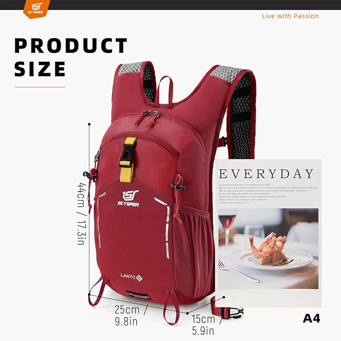 SKYSPER Small Hiking Backpack - 15L Travel Daypack Lightweight Bag Water Resistant Hiking Backpacks for Women Men(Red)
