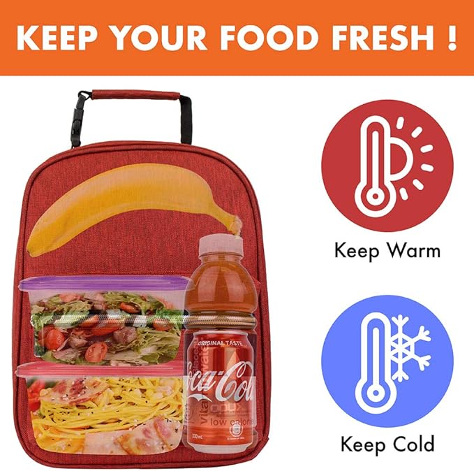 opux Lunch Box for Girls Boys Kids, Insulated Leakproof Lunch Bag, Reusable Teen Lunch Boxes for School, Medium Large lunchbox for Women Men Adult for Work with Front Back Pocket (Red)