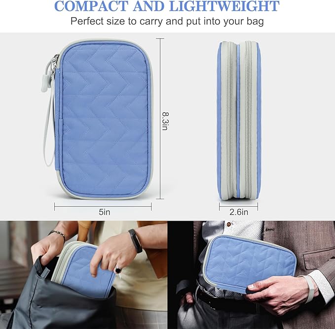 FYY Electronic Organizer, Travel Cable Organizer Bag Pouch Electronic Accessories Carry Case Portable Waterproof Double Layers All-in-One Storage Bag for Cable, Cord, Charger, Phone, Blue Pattern