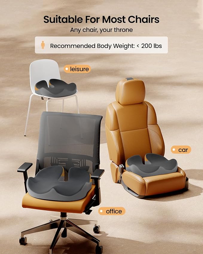 ProtoArc Seat Cushion, Office Chair Cushion for Sciatica, Coccyx Cushion, Ergonomic Memory Foam Seat Cushion for Car, Home, Pressure Relief Pad for Hip, Tailbone, All Day Comfort - Black&Gray