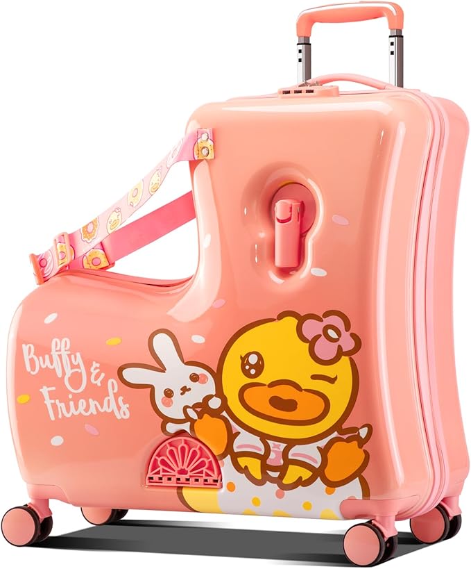 Kids' Lightweight Ride on Luggage with Spinner Wheels & Foldabe Design (Pink Rabbit, 20"+ Aged 1-3 Toddler),Children Holiday Birthday Gift