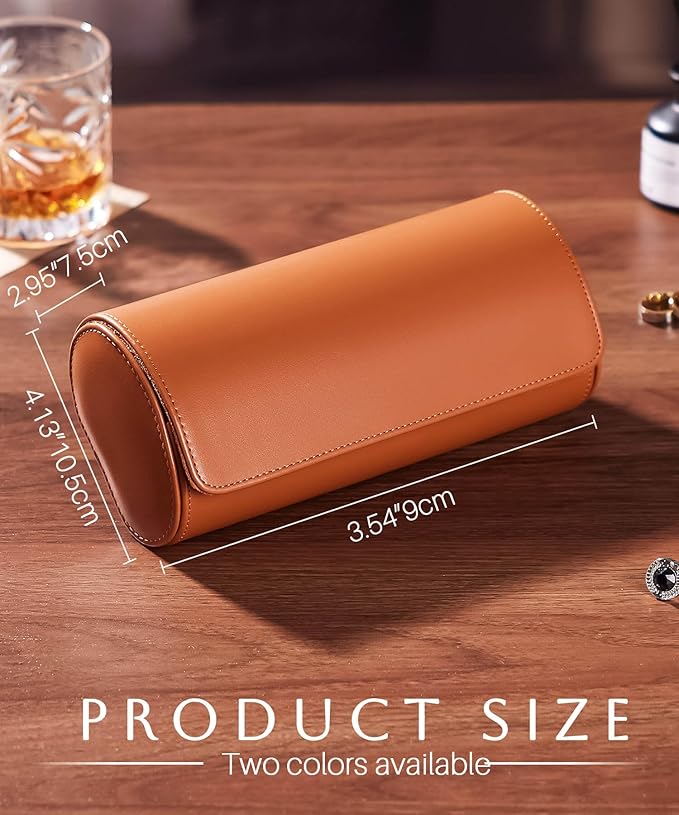 Homde Travel Watch Box Leather: Traveling Case for Men - Luxury Watch Roll for Wristwatch on the Go (brown, L)